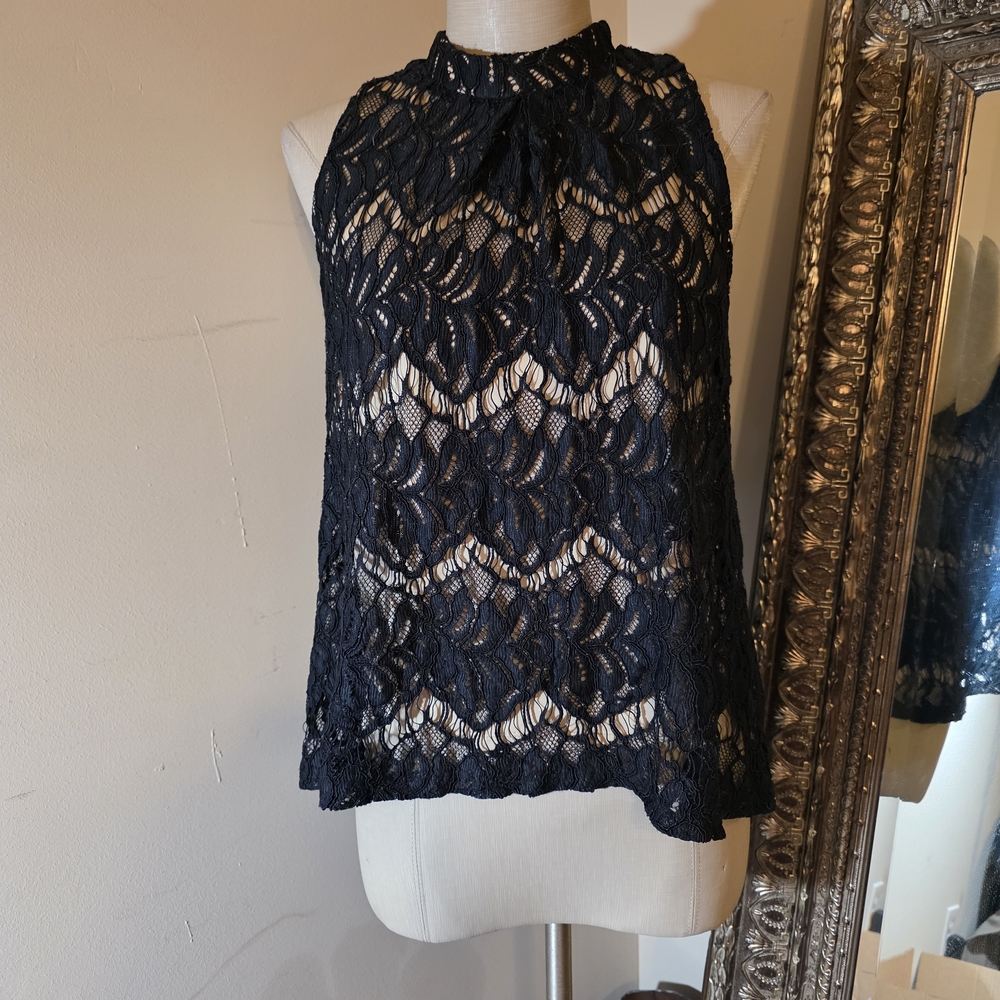 Love Fire Black Lace Sleeveless Blouse.  Sz Large